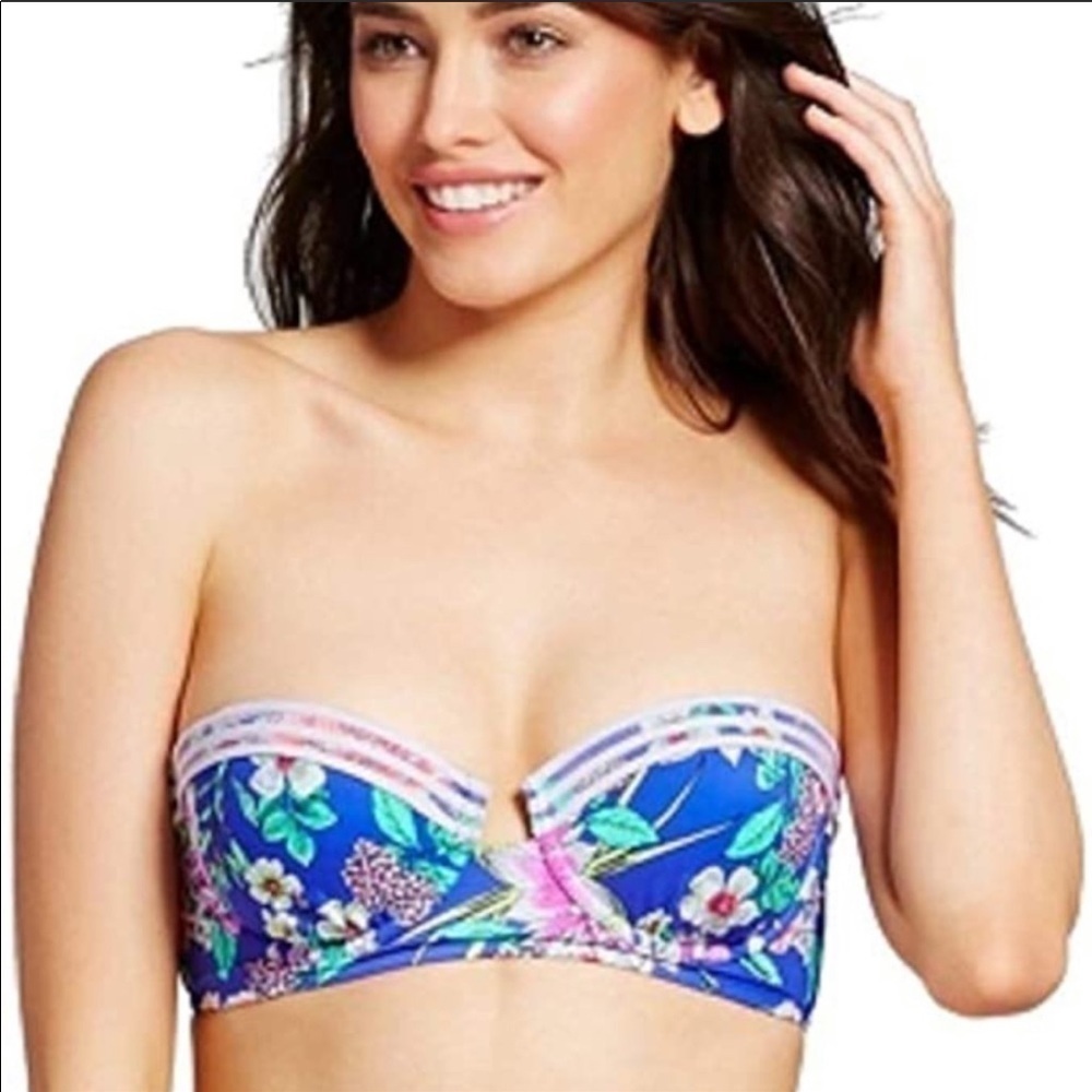 NWOT Shade & Shore Blues Floral Bikini Top 34B
